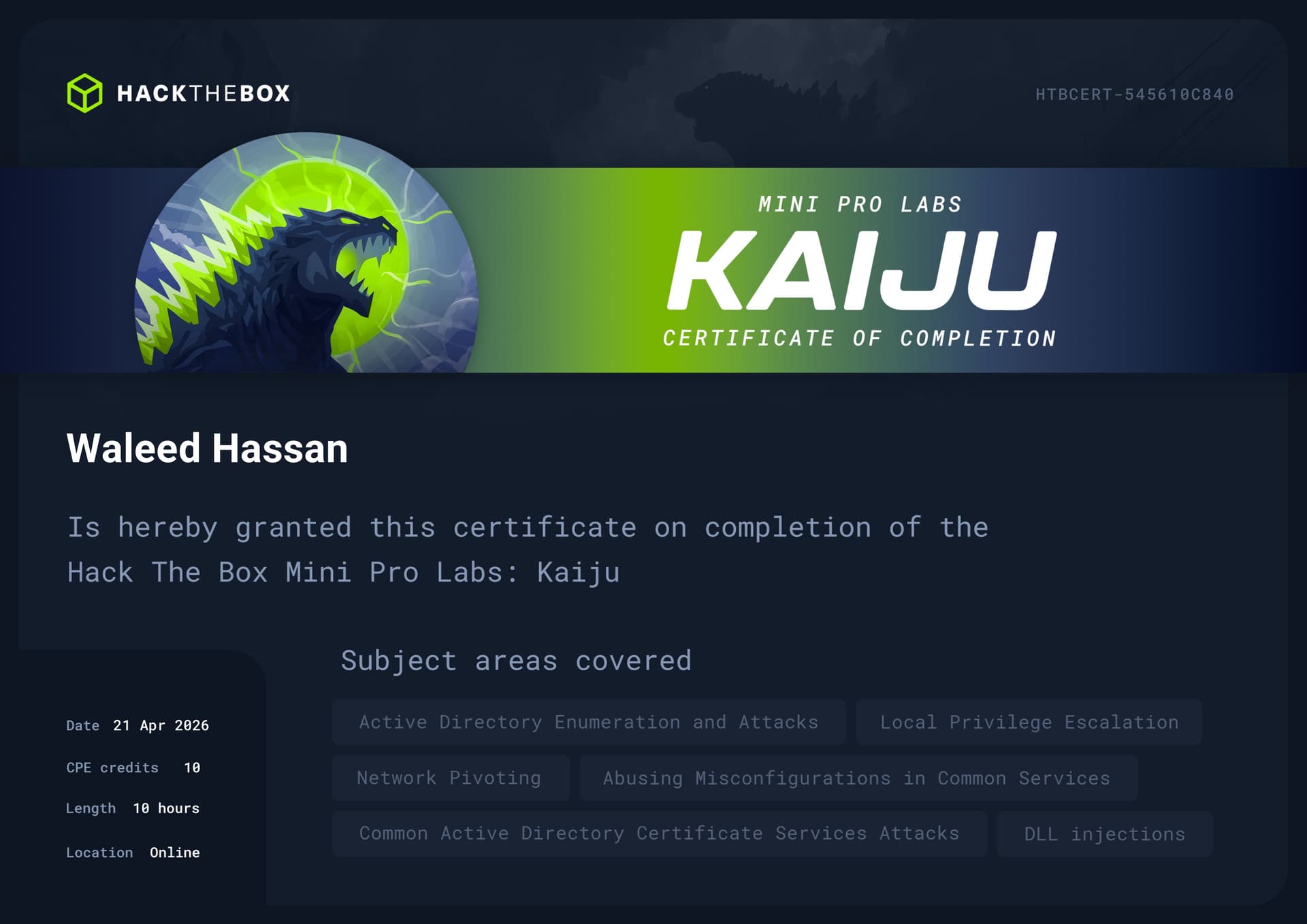 Kaiju Certificate